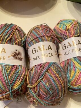 Gala Mix Fiber Multicolor Yarn - Pastel Rainbow Skeins lot of 3
